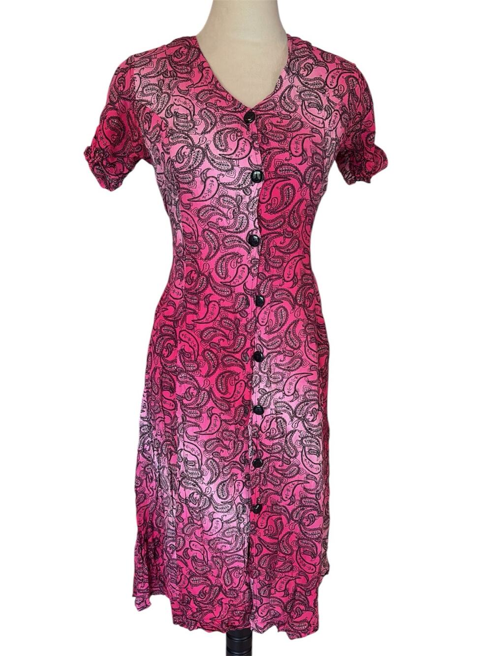 Y2K Vintage Eruxz Pink and Black Whimsygoth Paisley Button-Front midi Dress